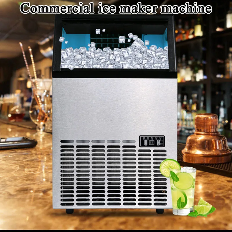 Ice Maker Machine With 2 Water Inlets Freestanding Ice Machine with 33lbs Storage Bin Ice Scoop & Water Filter