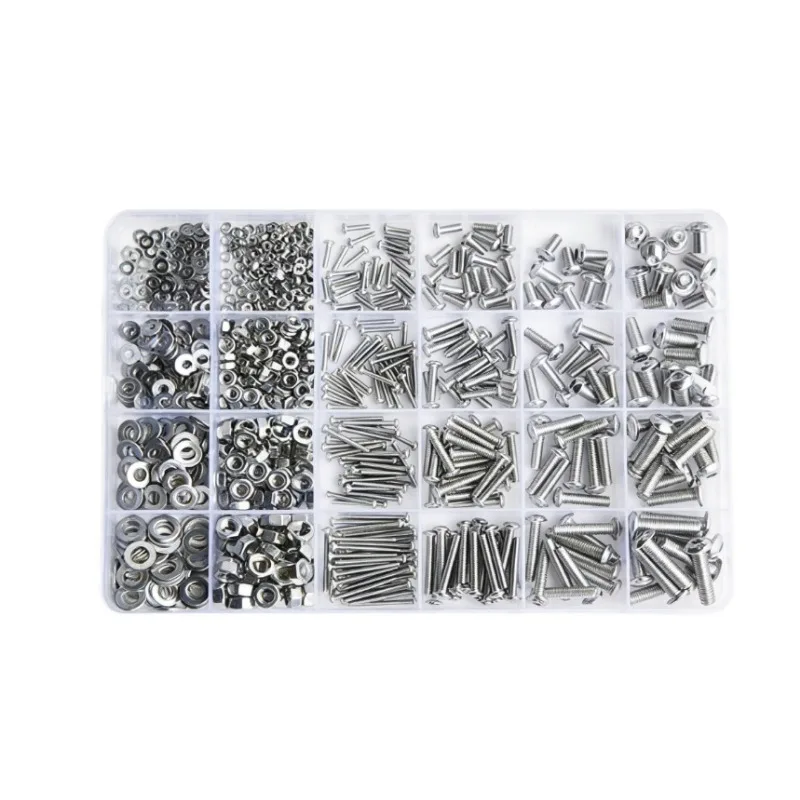 96-1230Pcs Round Head Hexagon Socket Screws, Nuts, Gaskets Set M2 M2.5 M3 M4 M5 M6M8 304 Stainless Steel Screws/Nuts/Washers Set