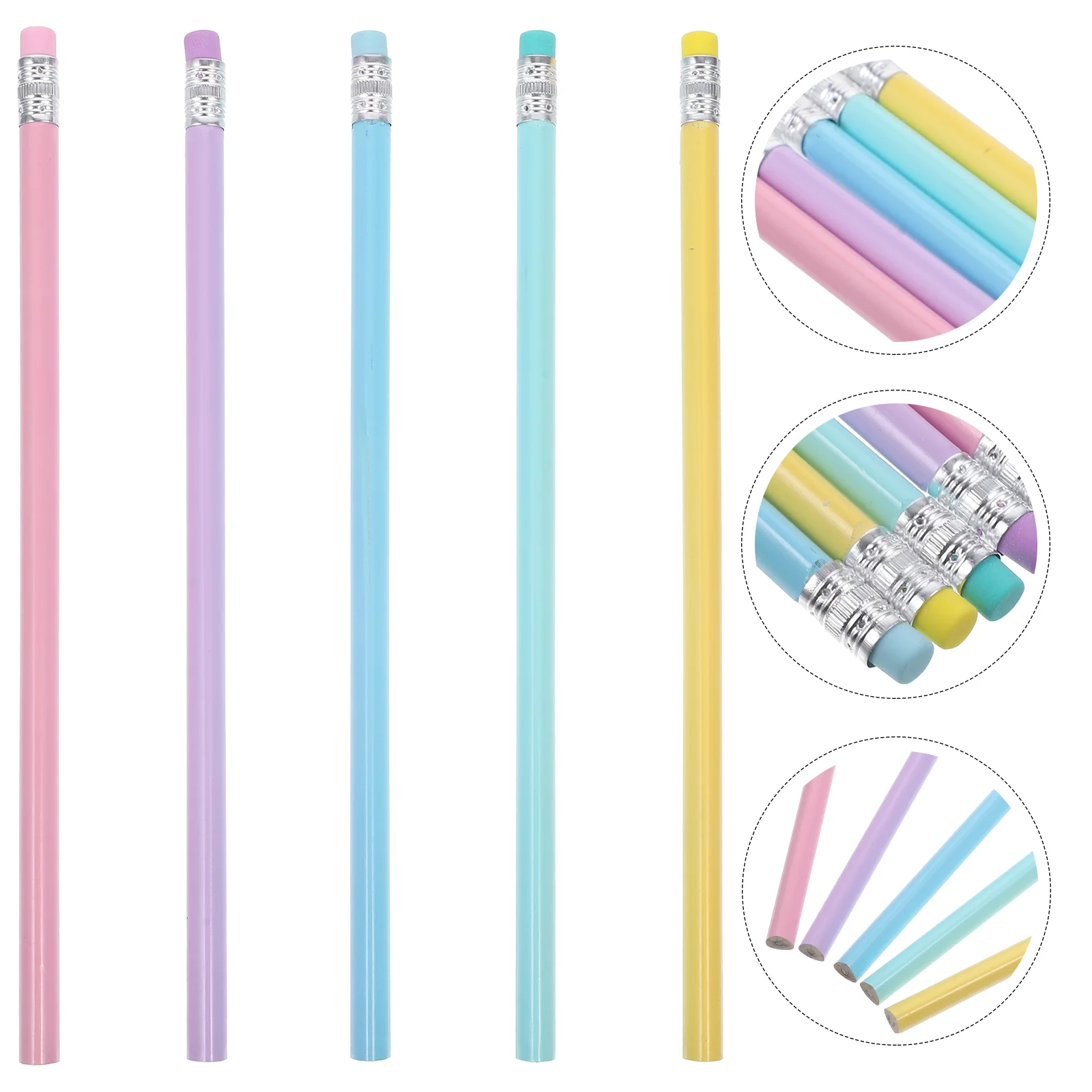 Macaron Ribbon Wipe Hb Triangular Pole Writing and Painting Posture Correction Student Pencil 50 Pieces Drawing Wooden