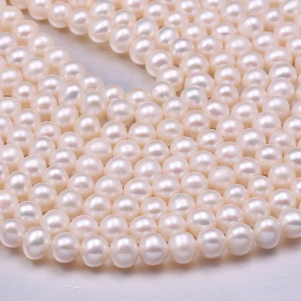 

1string 6-7mm Natural Cultured Pearl White Round Beads Charms for DIY Women Men Necklace Jewelry Making Accessories Gifts