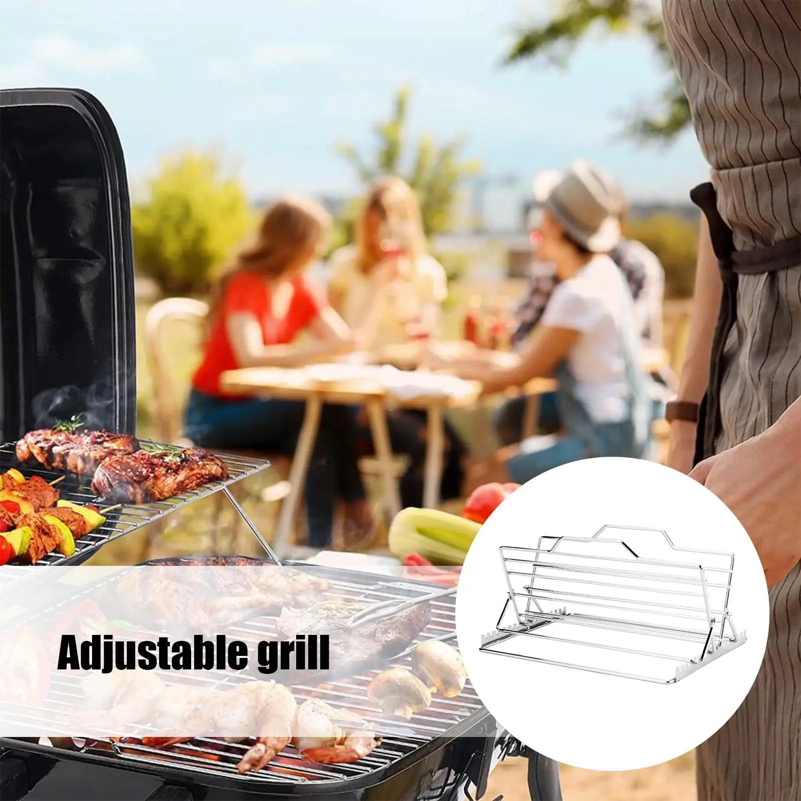 Adjustable V-Shaped Roasting Rack Stainless Steel Chicken & Turkey Stand for Even Baking, Broiling & Air Frying
