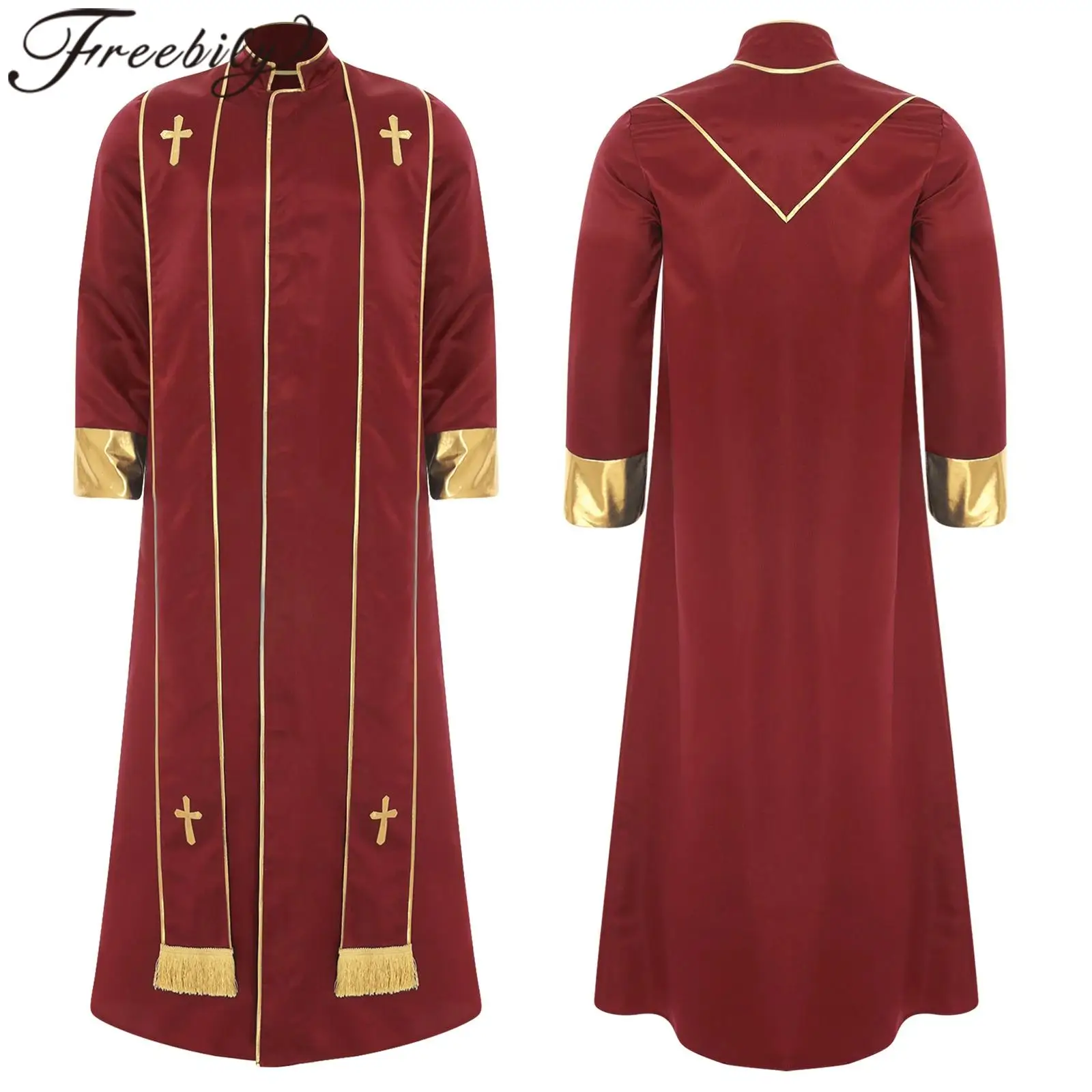 

Mens Priest Robe Halloween Cosplay Father Costumes for Catholic Priest Long Sleeve Religious Clergy Soutane Cassock Vestments