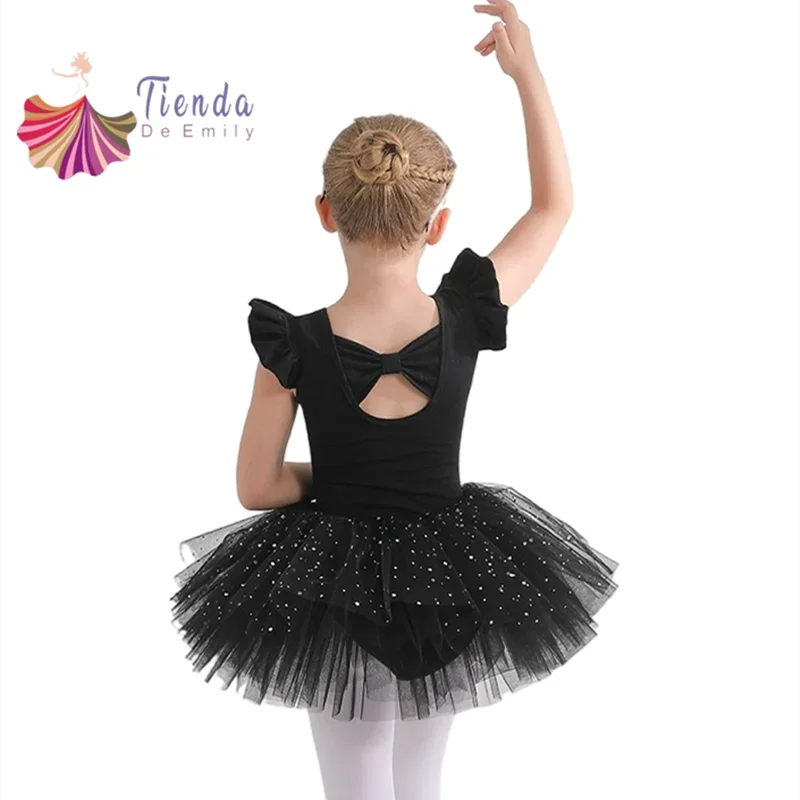 Nutcracker Ballet Girls Leotard Acrobatics Bodysuit Ruffle Sleeve Summer Gymnastics Clothes 4 Layers Puffy Tutu Skirt Sparkle