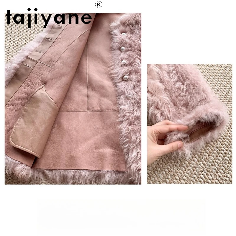 TAJIYANE 100% Natural Tuscany Wool Sheepskin Double Faced Fur Coat Woman Elegant Pink Real Fur Jacket Winter Clothes 2025 шуба