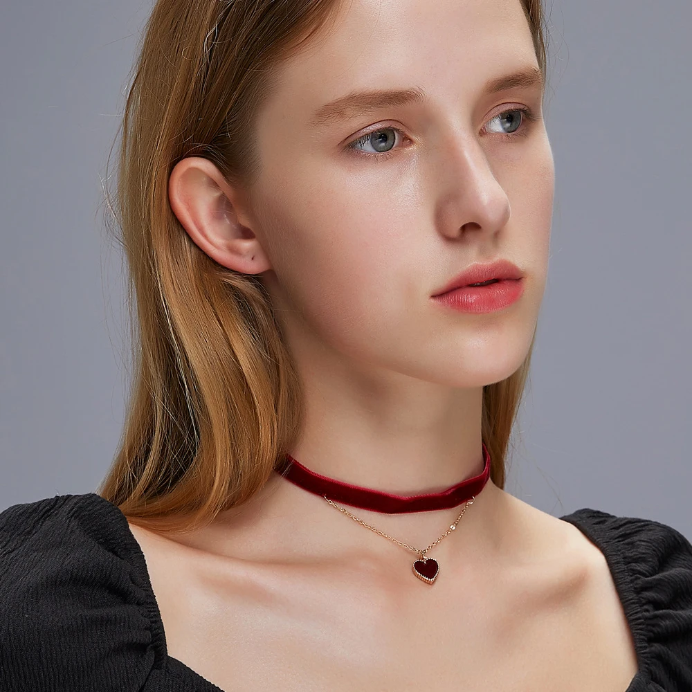 SUMENG Fashion Korean Personality Velvet Choker Vintage Sexy Lace Necklace Double Love Pendants Gothic for Women 2024 Jewelry