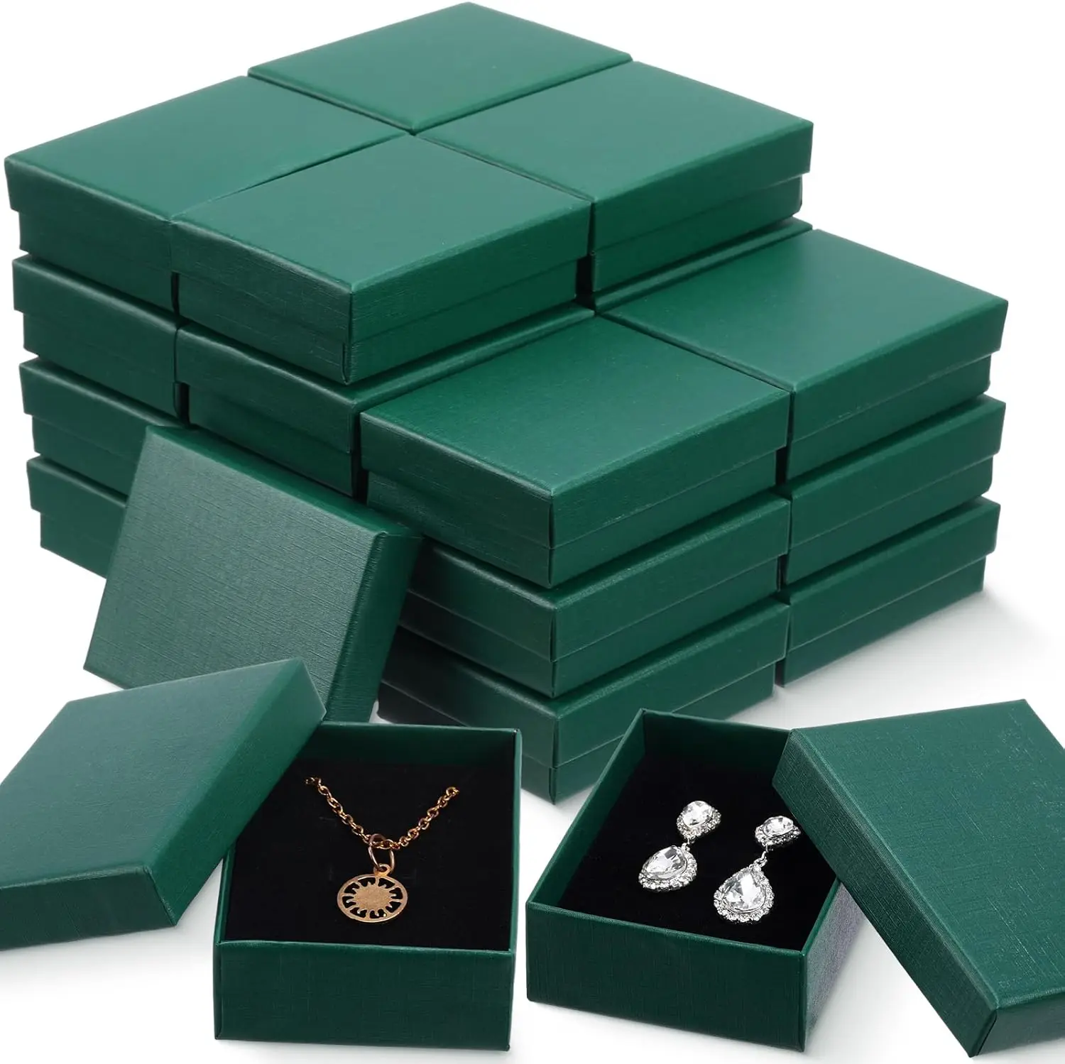 

36 Pcs Jewelry Cardoard Gift Boxes Packaging Necklace Ring Earring Storage Box with Cushion 3.5x2.8x1.2 Inch (Dark Green