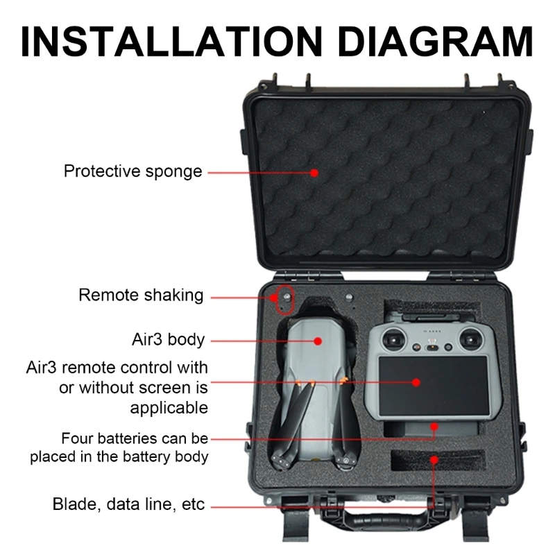 Carrying Case with Padded Dividers for Air 3 Flight Storage Bag D46B