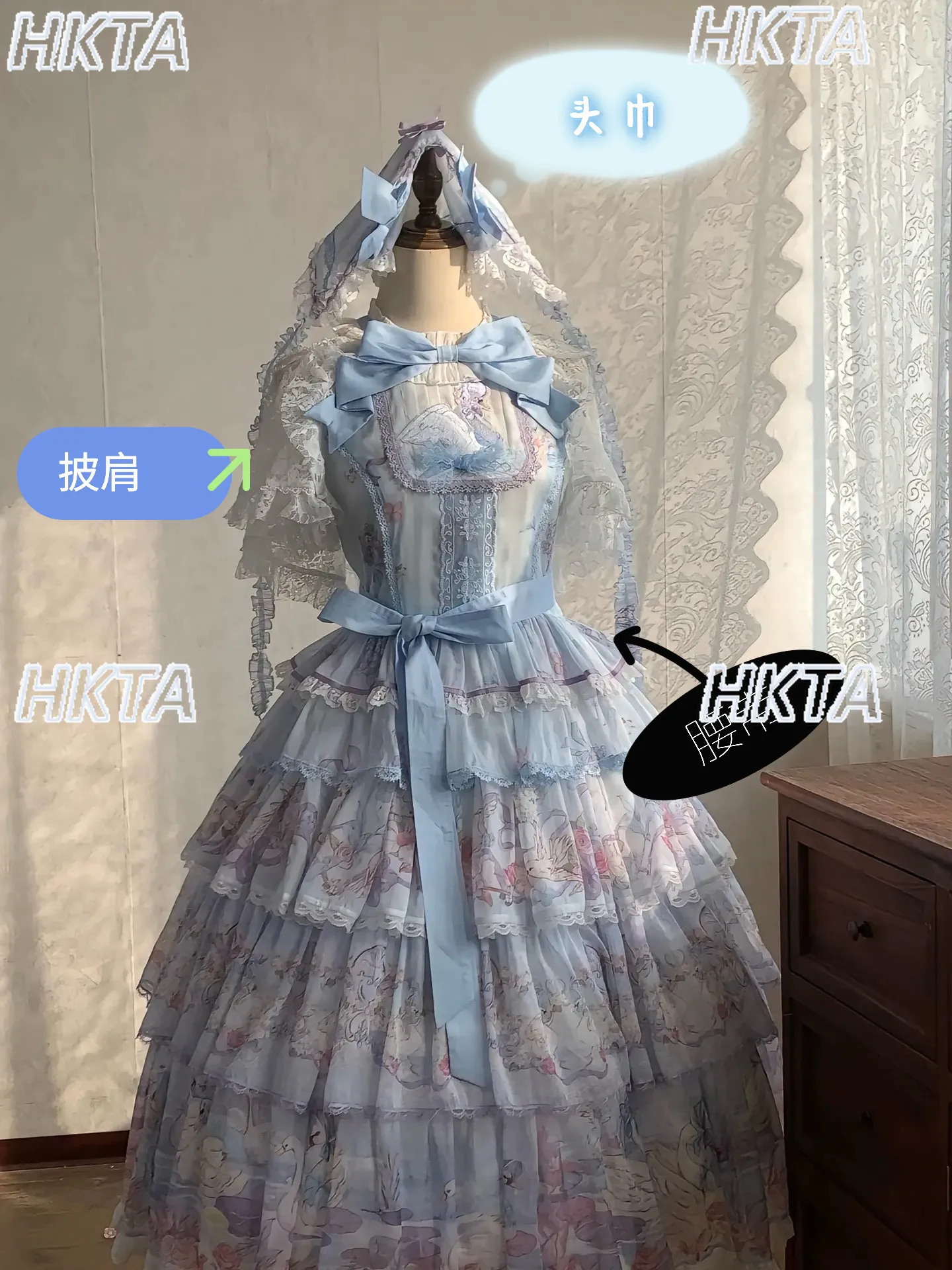 

Japanese Pastoral Sweet Lolita Dress Jsk Elegant Cute Cartoon Embroidery Print Lace Bow Daily Summer Cascade Cake Dresses Women