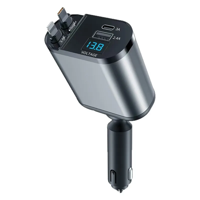 120W Car Charger, Retractable Cable 2 in 1 Super Fast Charging Adapter for Cigarette Lighter