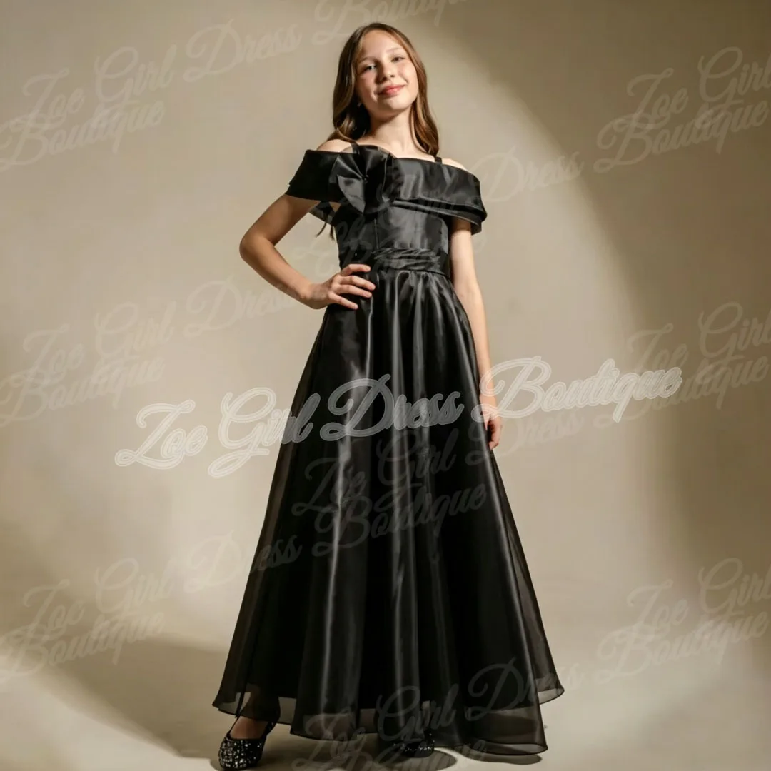 Black Off The Shoulder Flower Girl Dress Ruffle Children Birthday Party Wedding First Holy Communion Princess Gowns Customized