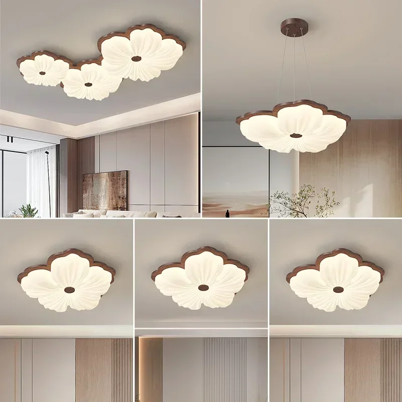 Flower Led Ceiling Light Cream Pendant Ceiling Lamp Bedroom Dining Table Children's Room Study 3 Colors Hanging Indoor Lighting