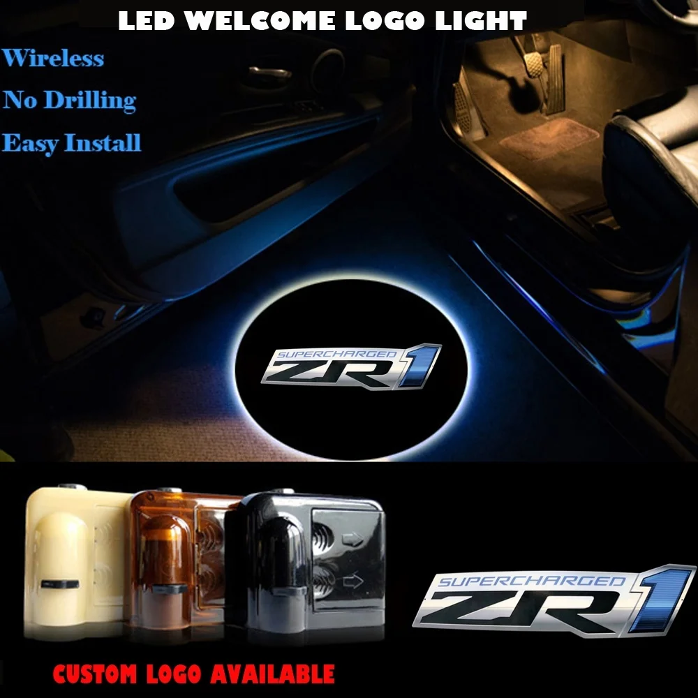 

2Pcs Wireless ZR1 SUPERCHARGED LED Logo Car Door Welcome Projector Lights for Corvette