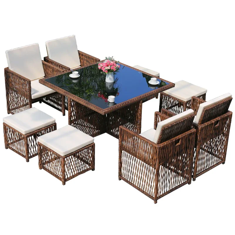 

Outdoor rattan chair combination balcony rattan woven chairs courtyard backrest tables and chairs waterproof and sunscreen