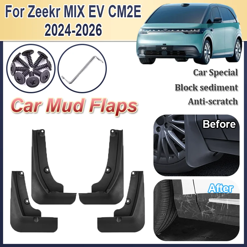 

Автомобильные брызговики 4 шт. для Zeekr MIX EV CM2E 2024 2025 2026 брызгозащищенное переднее и заднее крыло, крышка колеса, брызговики, автоаксессуары