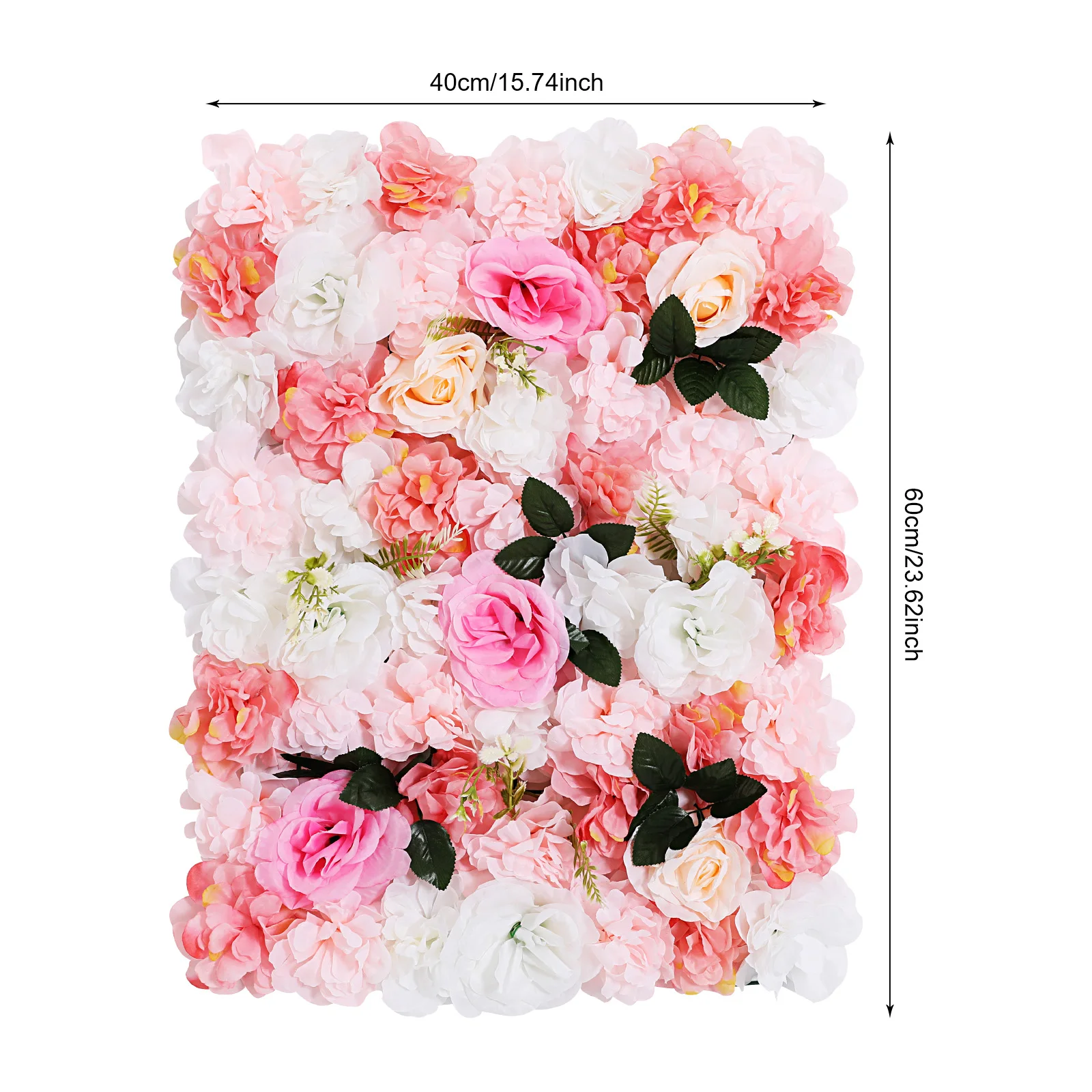 Artificial Flower Wall Panels 12PCS 40*60cm Silk Plastic Handmade Pink White Dahlia Rose Silk Floral Backdrop Tile Weather-resistant Eco-friendly Fake Rose Dahlia Decor Sheet For Wedding Venue Photo Wall