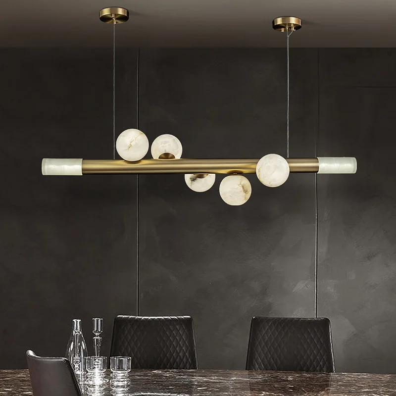 النمط الصيني الجديد، ثريا مطعم طويلة بكلمة واحدة، فاخرة خفيفة من النحاس بالكامل