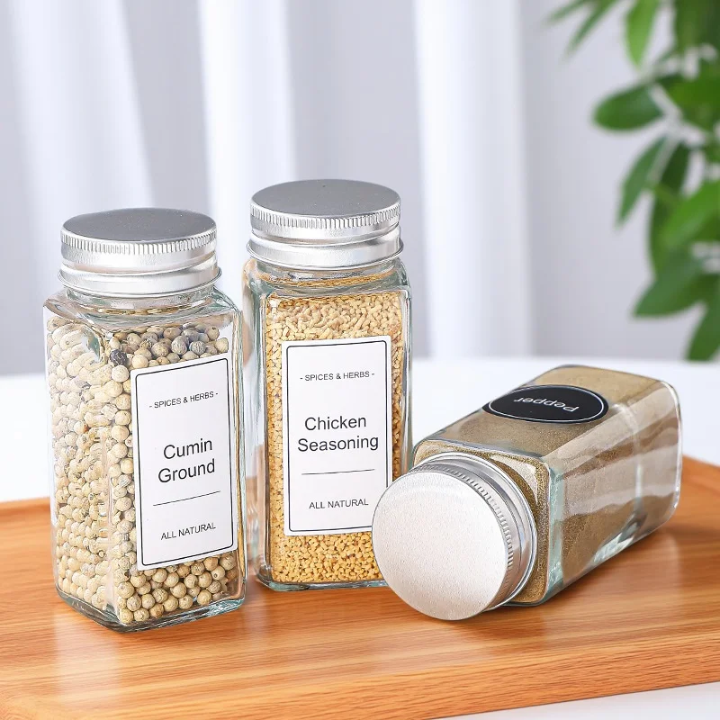 Transparent Storage Tank Glass Sealed Spice Jars Dispensing Bottles Storage Tool Square Spice Jar with Acacia Wood Lids