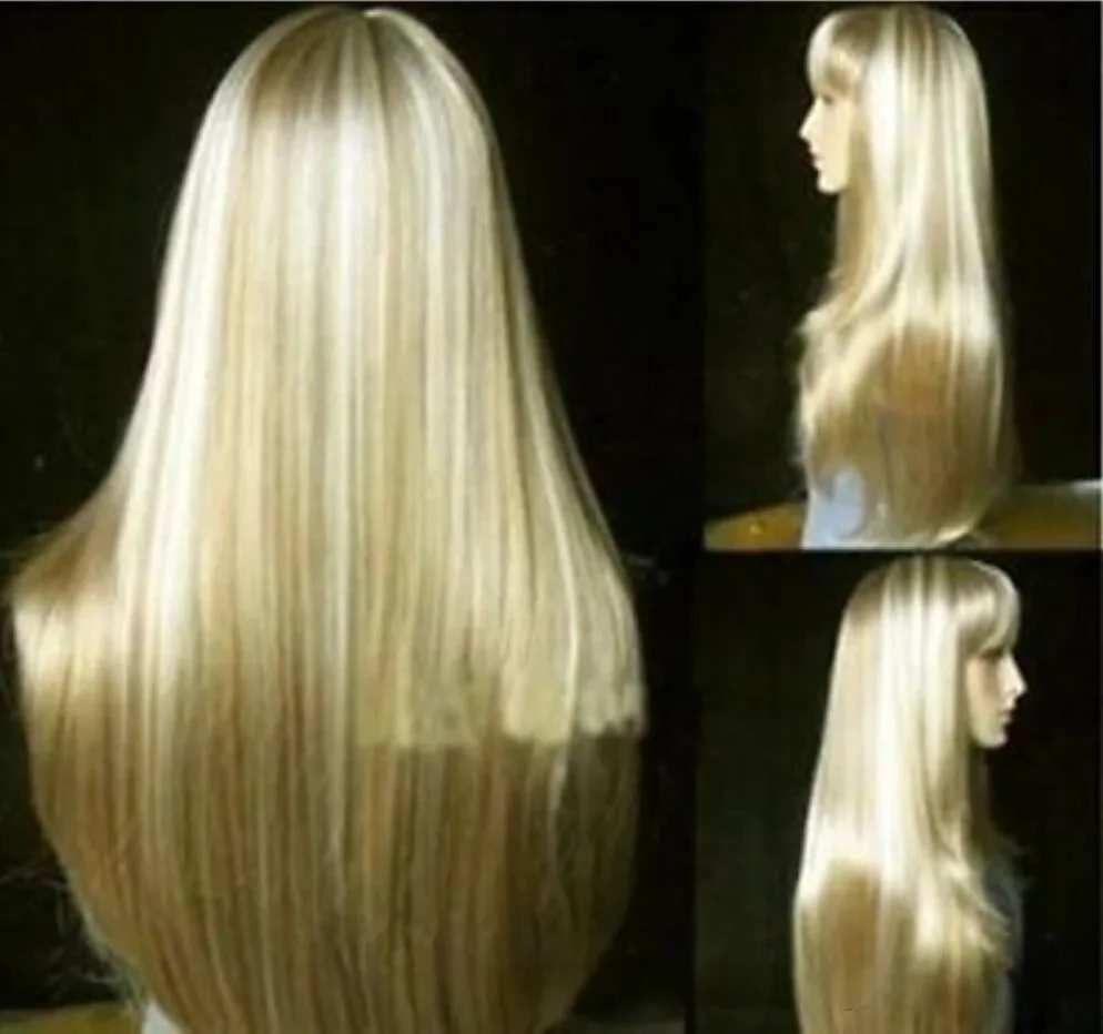 free shipping Beautiful Fashion long mixed blonde straight hair wig