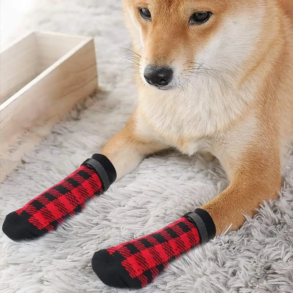 4Pcs Dog Socks Super Soft Fastener Tape Non-Slip Pet Socks Breathable Cotton Medium Large Dogs Socks Paw Protector Pet Supplies