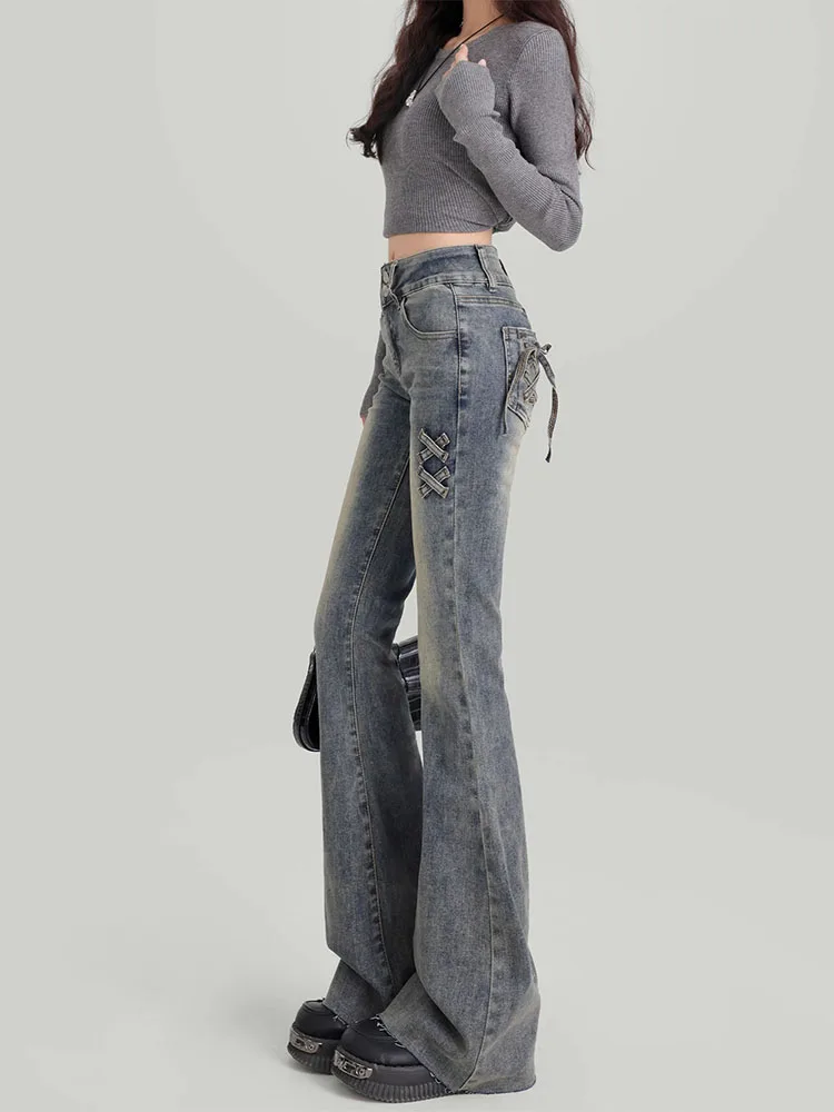 High Waist Bell Bot Jeans Women's Thin Straight Leg Jeans Summer Casual Wear Resistant Denim Fabric Micro Flared Trousers
