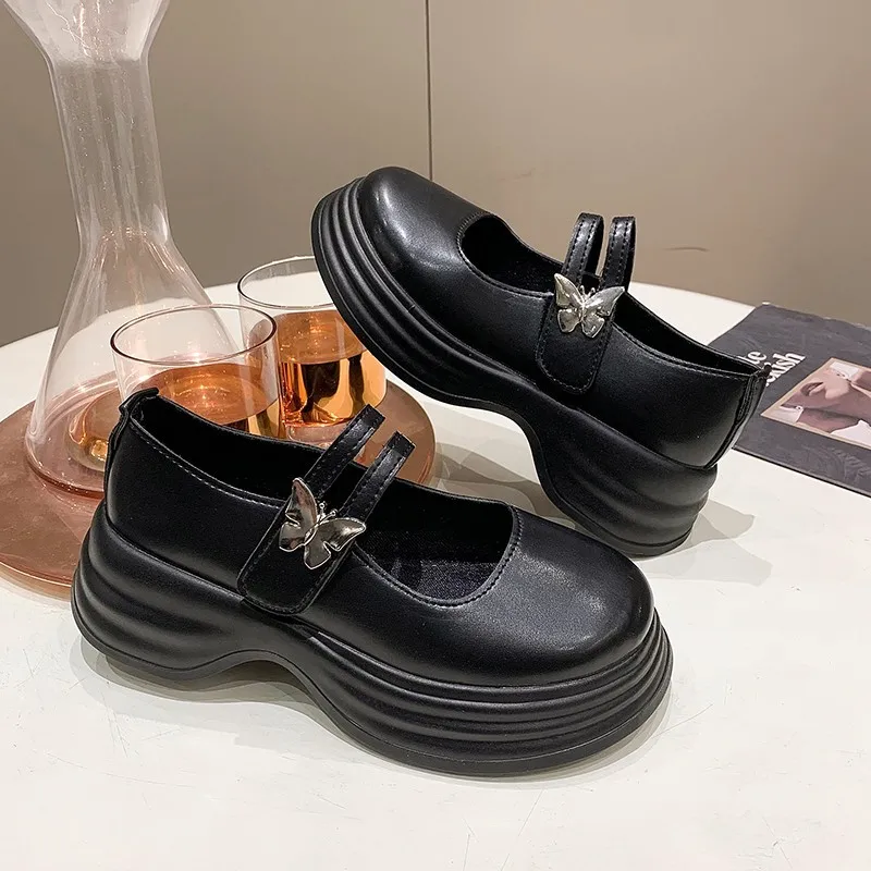 New Butterfly Mary Jane Single Shoes Women's Thick-soled Shallow-mouth Casual Shoes Japanese Uniform Soft-soled Leather Shoes