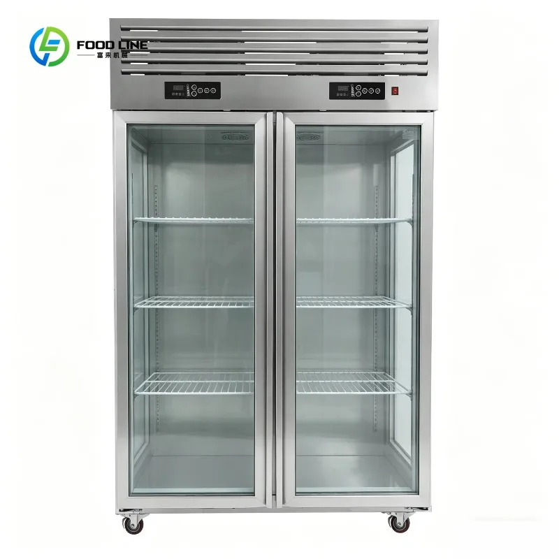 Double Door Glass Display Merchandiser Air Cooling Stainless Steel Freezer for Bakery Pastry Shop Commercial Custom
