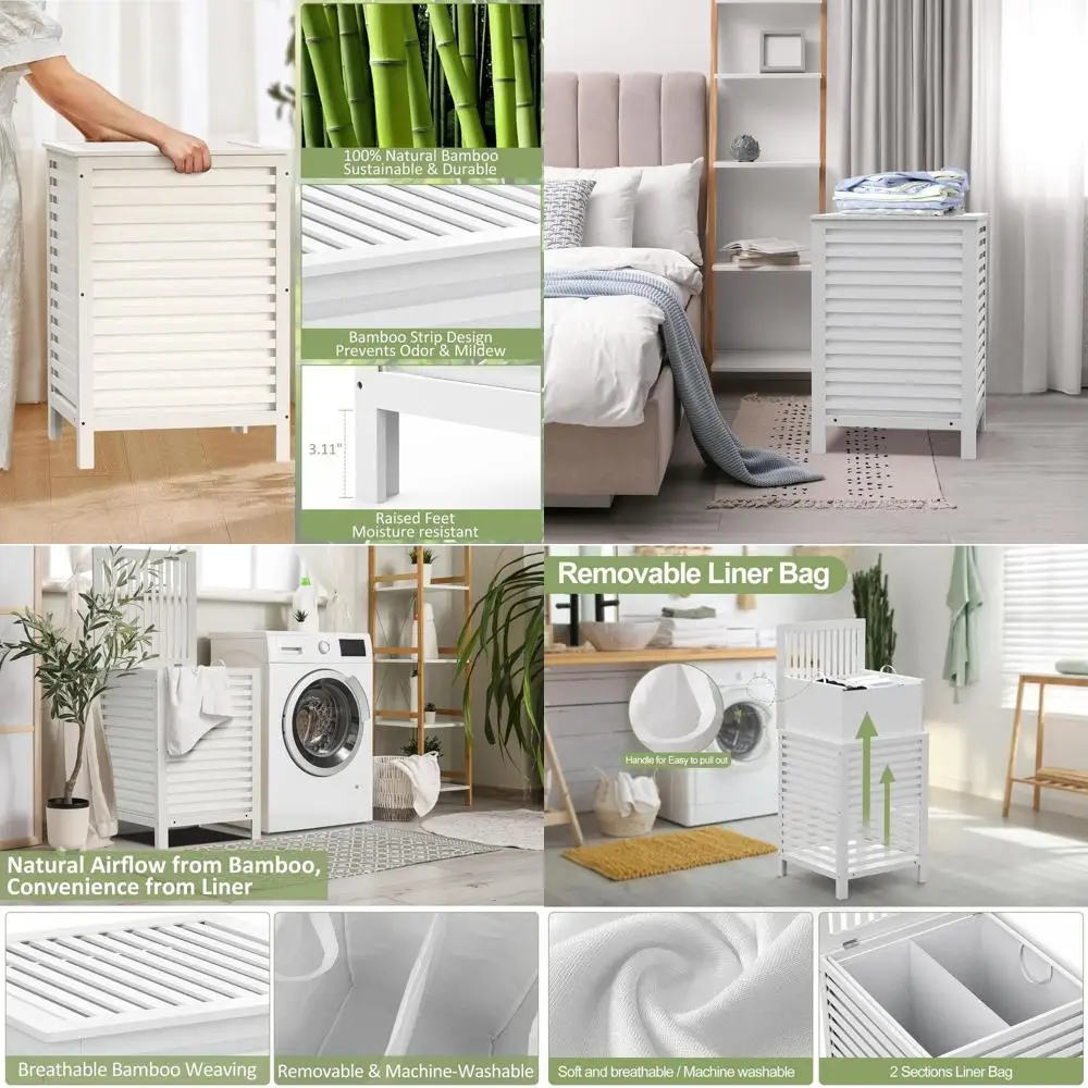 

120L Double-Section Laundry Hamper with Lid and Removable Liner, Ideal for Home Sorting