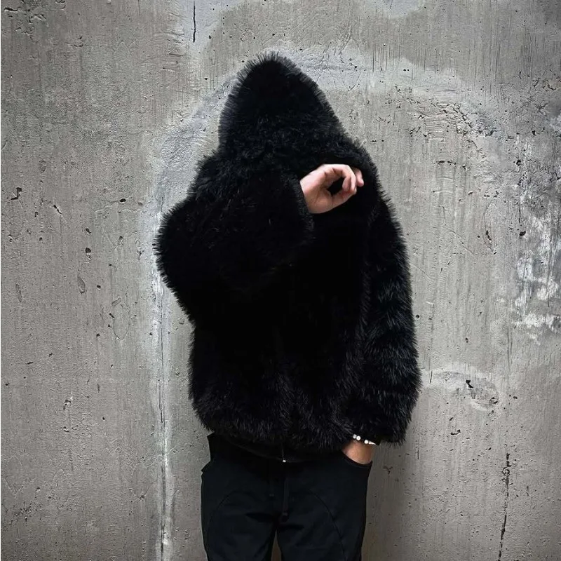 2026 Autumn Winter New Men Reversible Oversized Thick Warm Plush Jacket European American Fashion Casual Loose Zipper Jackets