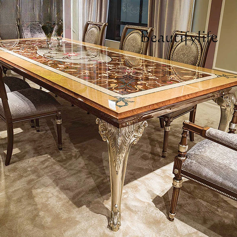 

Italian neoclassical dining table French restaurant shell veneer parquet European solid wood long dining table