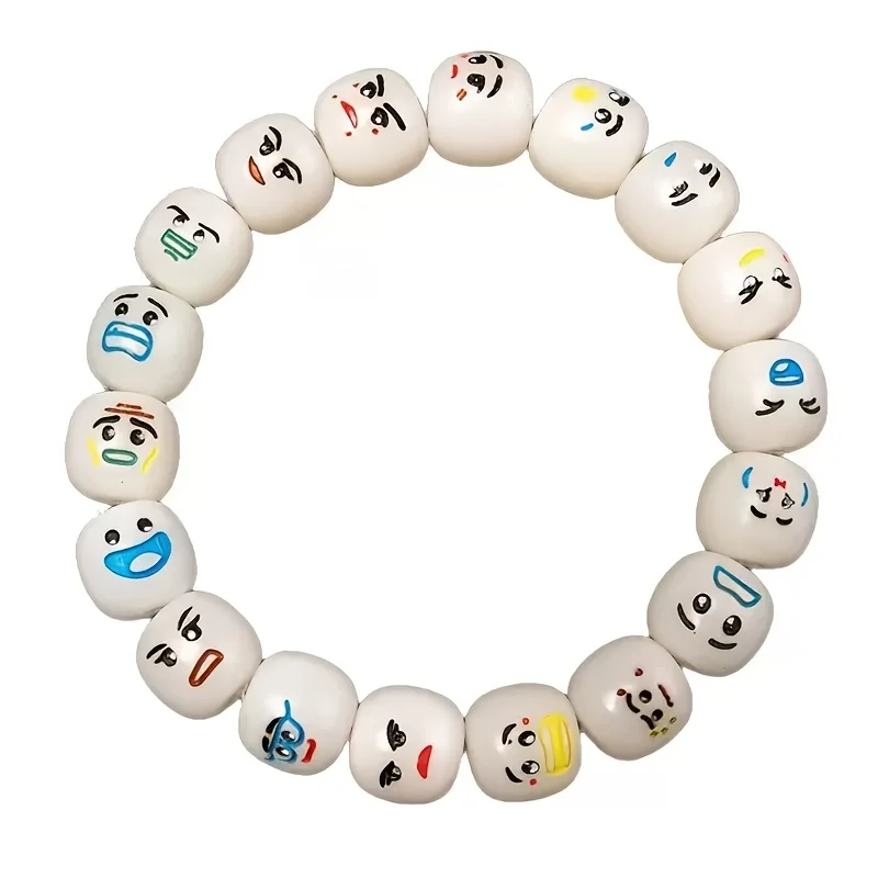 1 unidad Pulsera de rosario de dedo antiestrés, Nuevo anillo antiestrés con cuentas de emoji, Envoltura de cuentas giratoria calmante para la ansiedad, Regalo diario para mujer