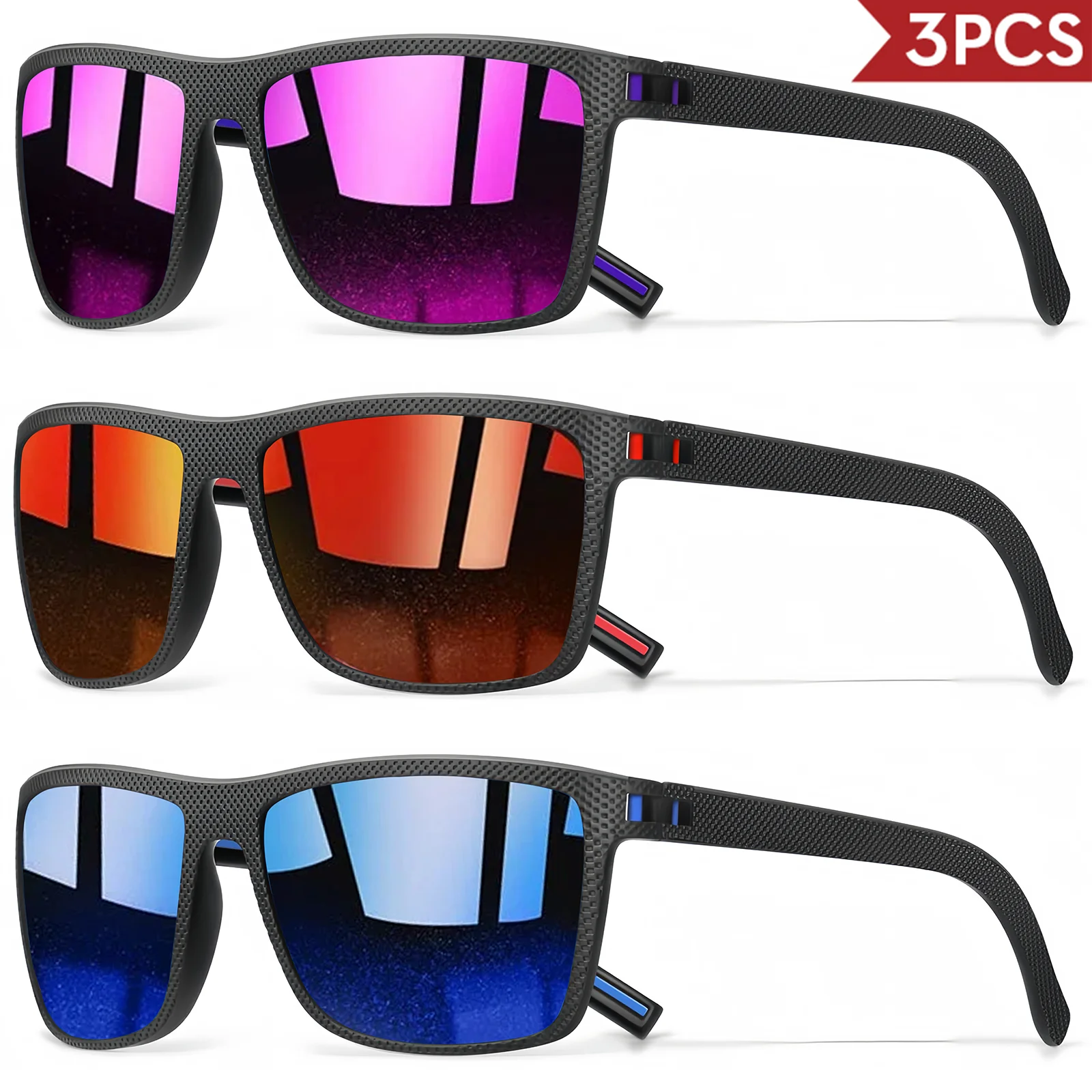 3 Stück charakteristische quadratische Retro-Sonnenbrille, UV400, Federscharniere, leicht, Geschenk, bereit für den Alltag und Urlaub, Unbox Eleganz
