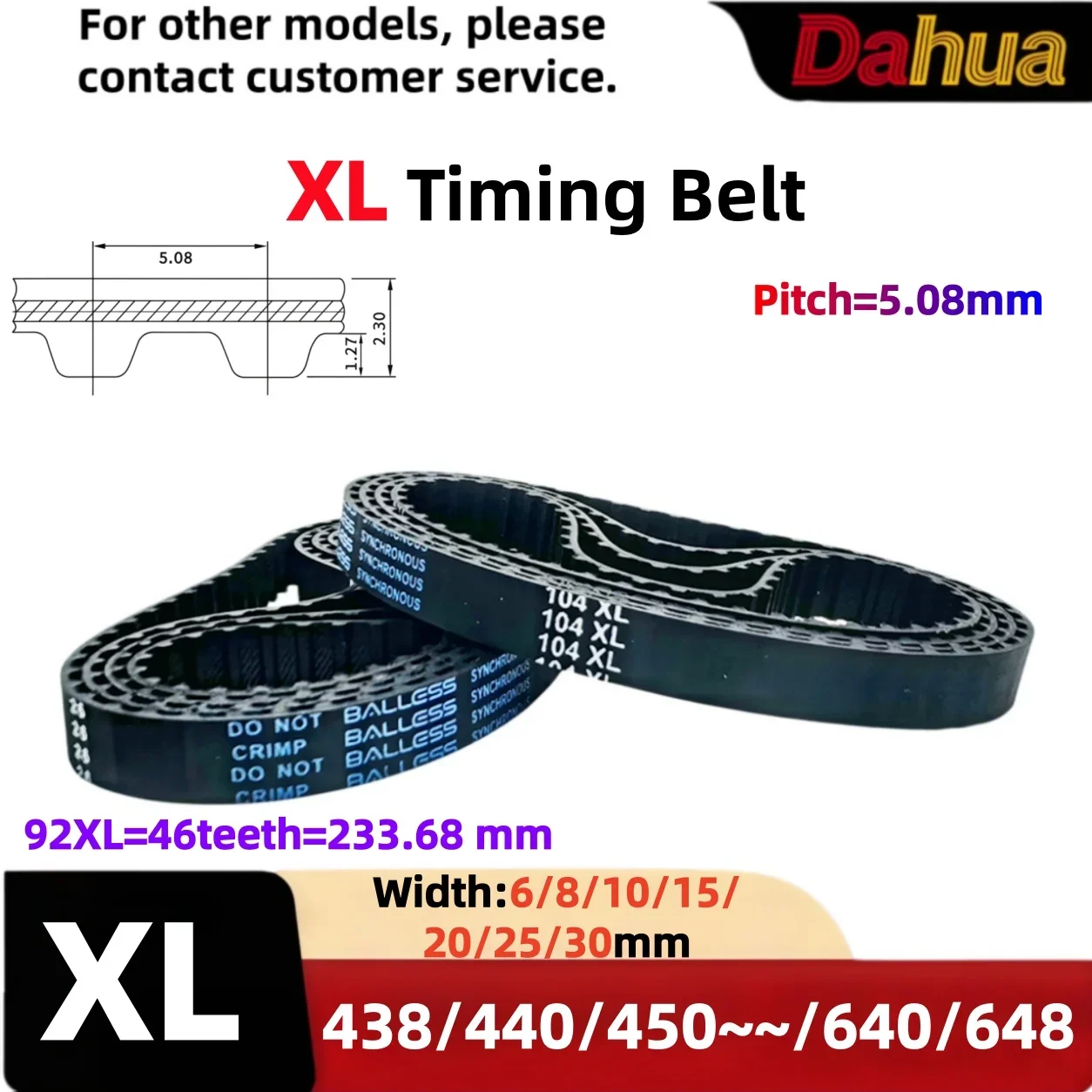 XL Rubber Timing Belt Pitch 5.08mm 438/440~640/648mm Length Closed-Loop Synchronous Belt Width6mm 8mm 10mm  15mm 20mm 25mm 30mm