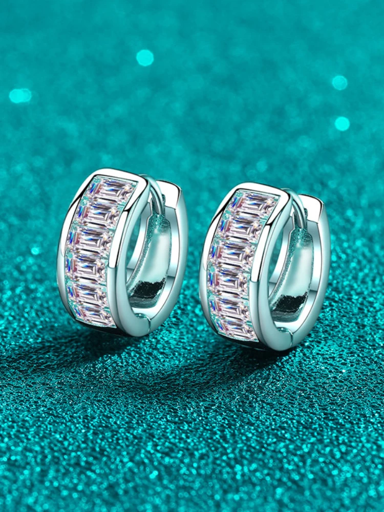 MoisaLuxe Official Store GRA Moissanite Plata Sterling 925 Silver Earrings Rectangular High-end Stud Earrings Personalized Trend