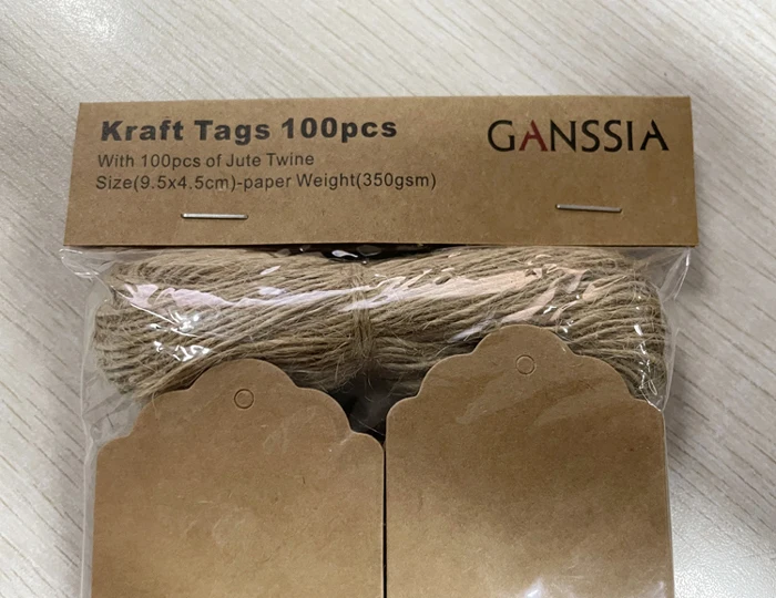 GANSSIA 100pcs/lot 9.5x4.5cm.Kraft paper handmade Gift Seal Kraft Heart lovely stationery packing label s (SS-1270)