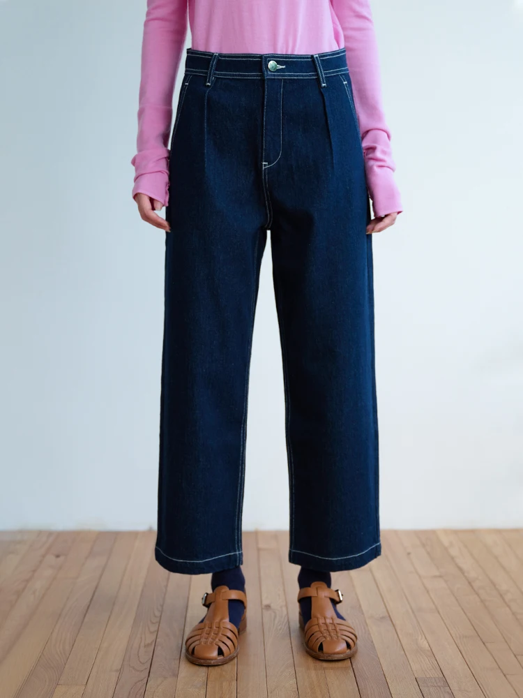 

Джинсы с высокой талией и широкими штанинами, прямого кроя, из плотного денима, в стиле ретро, укороченные (9/10), женские, из премиального хлопка, эластичные брюки ItoIroI