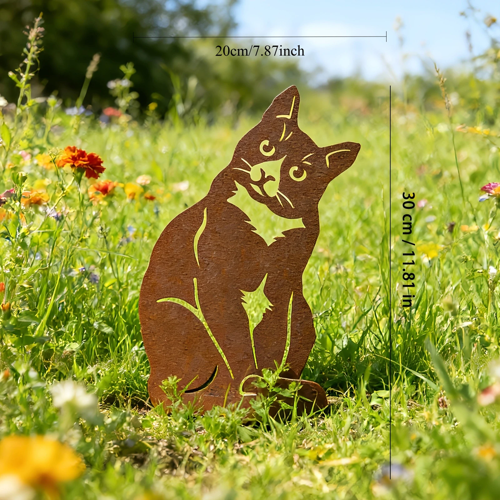 Rustic Weathered Tuxedo Cat Silhouette Metal Garden Stake, Rusted Black-and-White Feline Decor for Lawn, Flower Beds and Patio