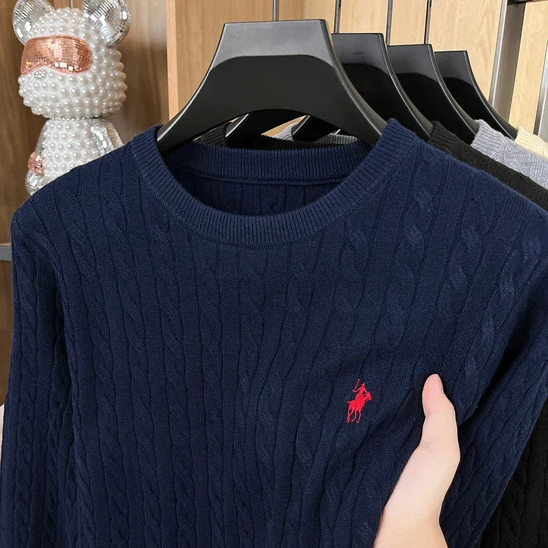 2026 New Men's Long Sleeved Knitted Sweater, Round Neck Jacquard Embroidered Pullover, Casual and Fashionable Men's Clothing Top