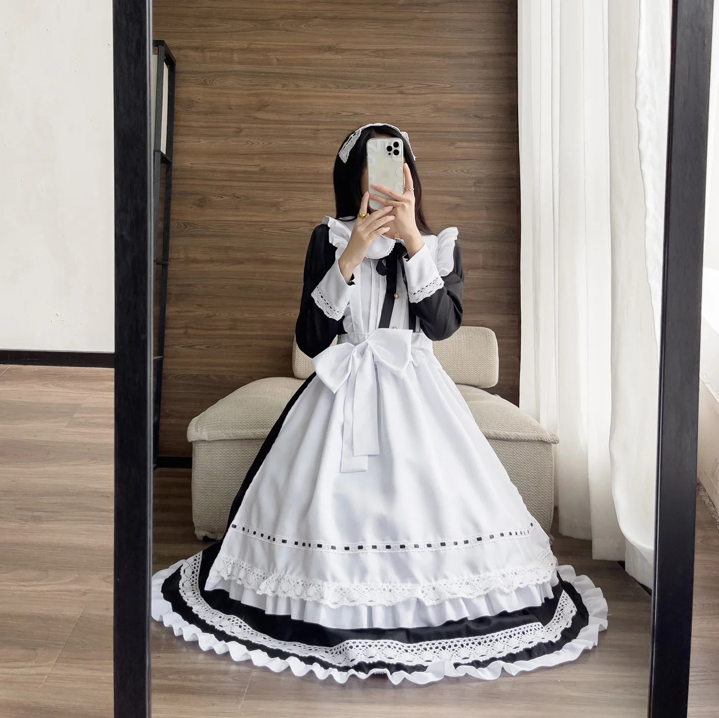 Anime Halloween Cosplay Kostüme Anime Schürze Dienstmädchen Rollenspiel Langes Kleid Übergröße Schwarz Weiß Lolita Dessous Kleid Dienstmädchen Outfits – Detail 1