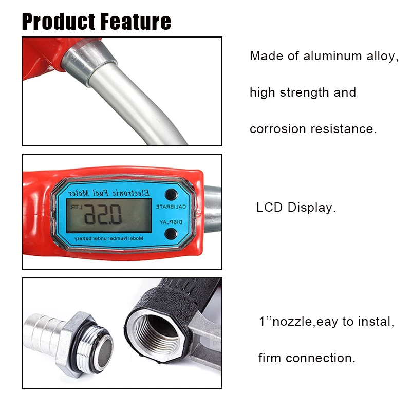 Gasoline Diesel Spray Gun Digital Display Flowmeter Adjustable Methanol Chip Electronic Metering Turbo Fuel Refuel Indicator Gun