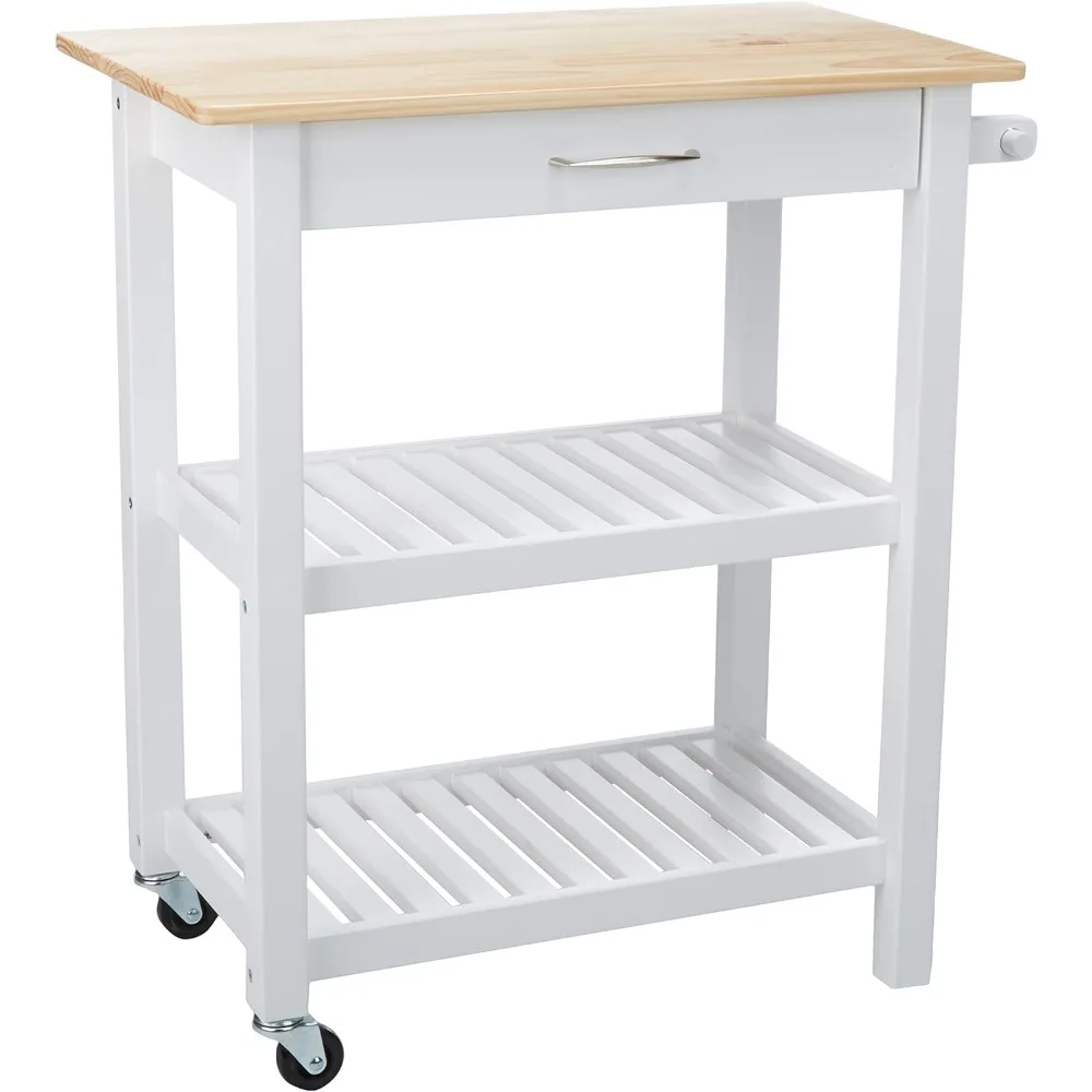 

2 shelves Kitchen Island Cart with Storage, Solid Wood Top and Wheels, 35.4 x 18 x 36.5 inches, Natural / White