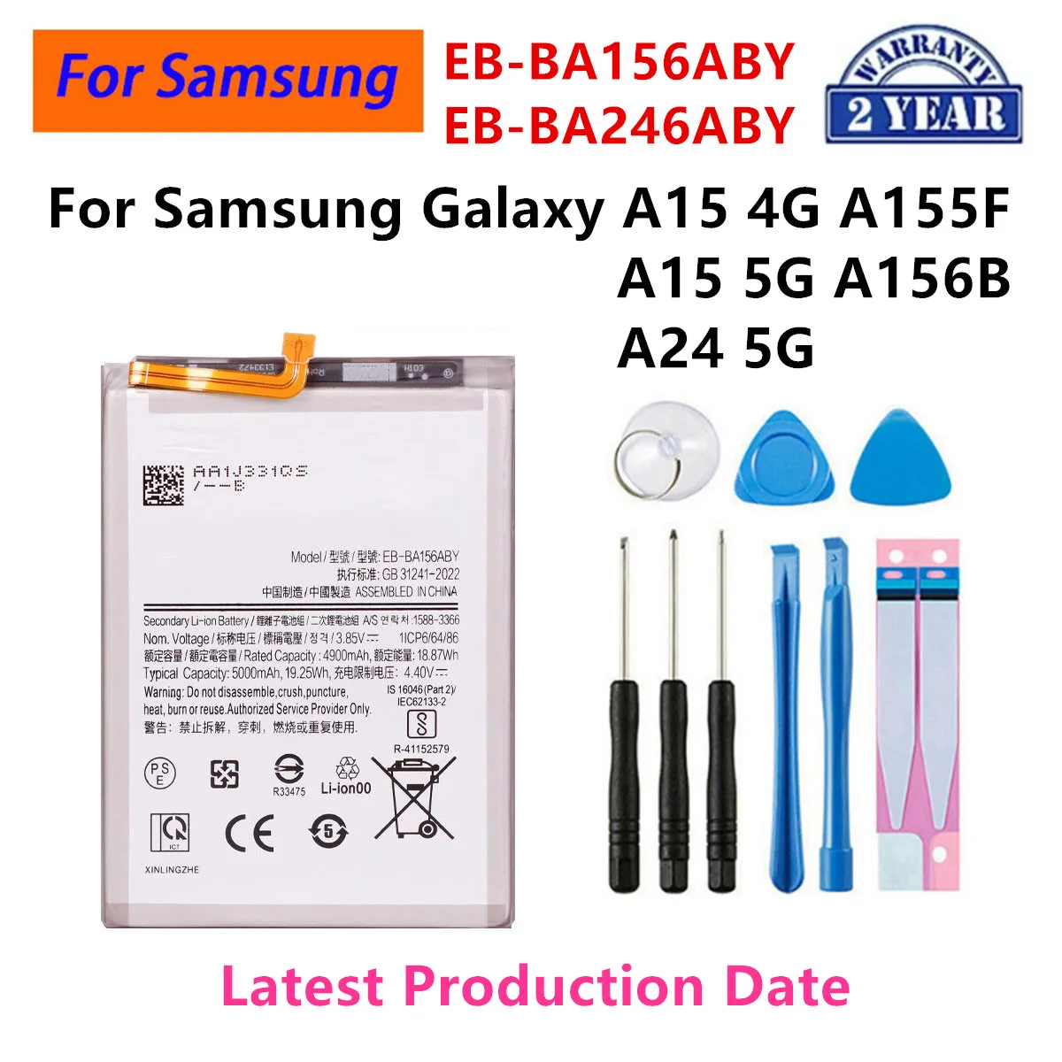 Brand New EB-BA156ABY EB-BA246ABY  Battery For Samsung Galaxy A15 4G A155F / A15 5G A156B  A24 5G Mobile Phone Batteries+Tools