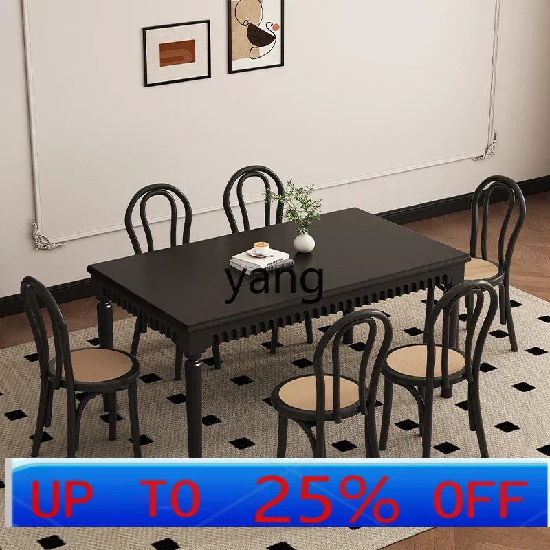 LH  solid wood dining table rectangular light luxury modern simple black eating table