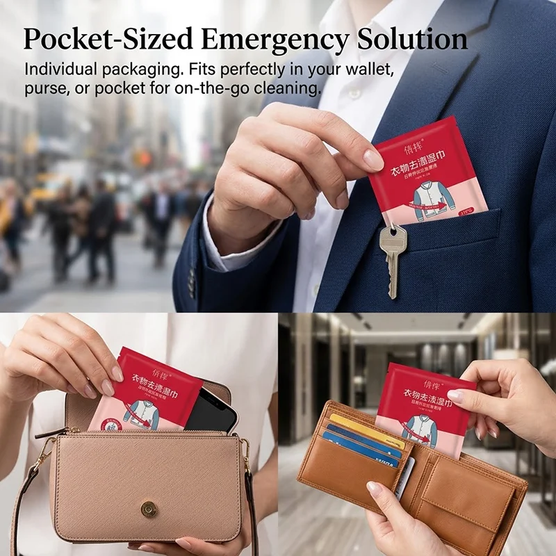 20PCS/Pack Portable Clothes Cleaning Wipes Individually Packaged No Wash Fabric Stain Dirt & Oil Removal Wet Wipes For Travel