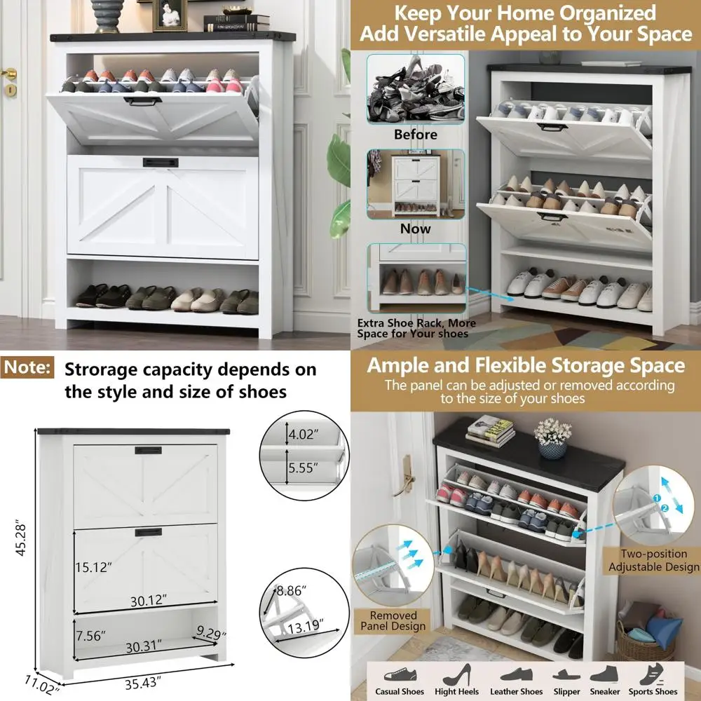 

Free Standing Shoe Organizer with Flip Drawers - Modern Slim Shoe Cabinet for Storage