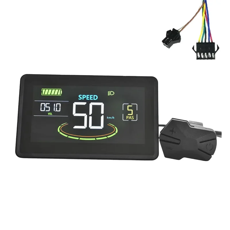 H6C Electric Bike LCD Display Meter 24V-60V E Scooter LCD Panel Color Screen with USB UART for Electric Bike(SM 5+2PIN)