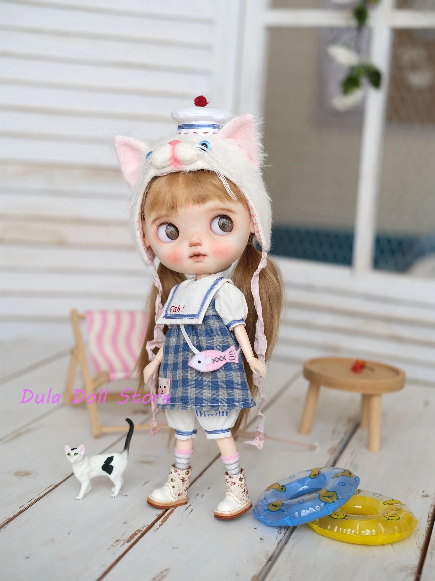 （New Arrivals Special）Dula Doll Clothes Dress Sailor little white cat set Blythe ob24 ob22 diandian qbaby Big fish body doll