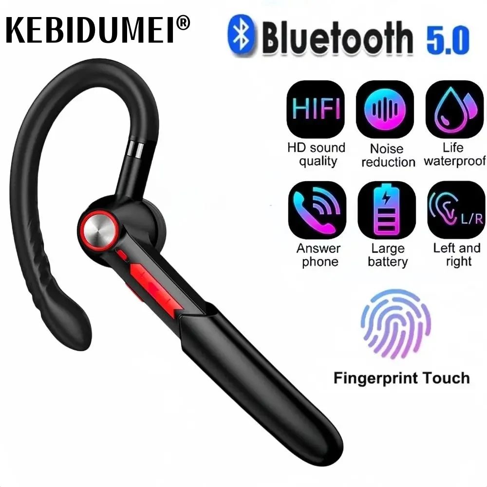 Business Earphone Bluetooth 5.0 Hands Free Wireless Headphone Stereo Music Ear Hook Headset With Mic for Driving Meetings