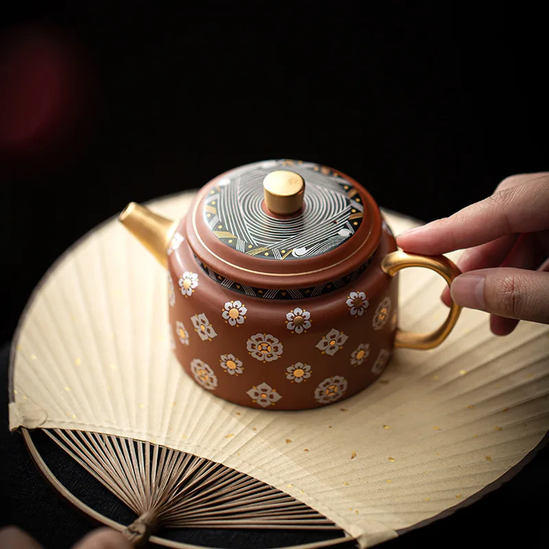 Zisha Pottery Teapot Household Small Capacity Gold Tracing Handmade Solo Dining Tea Pot