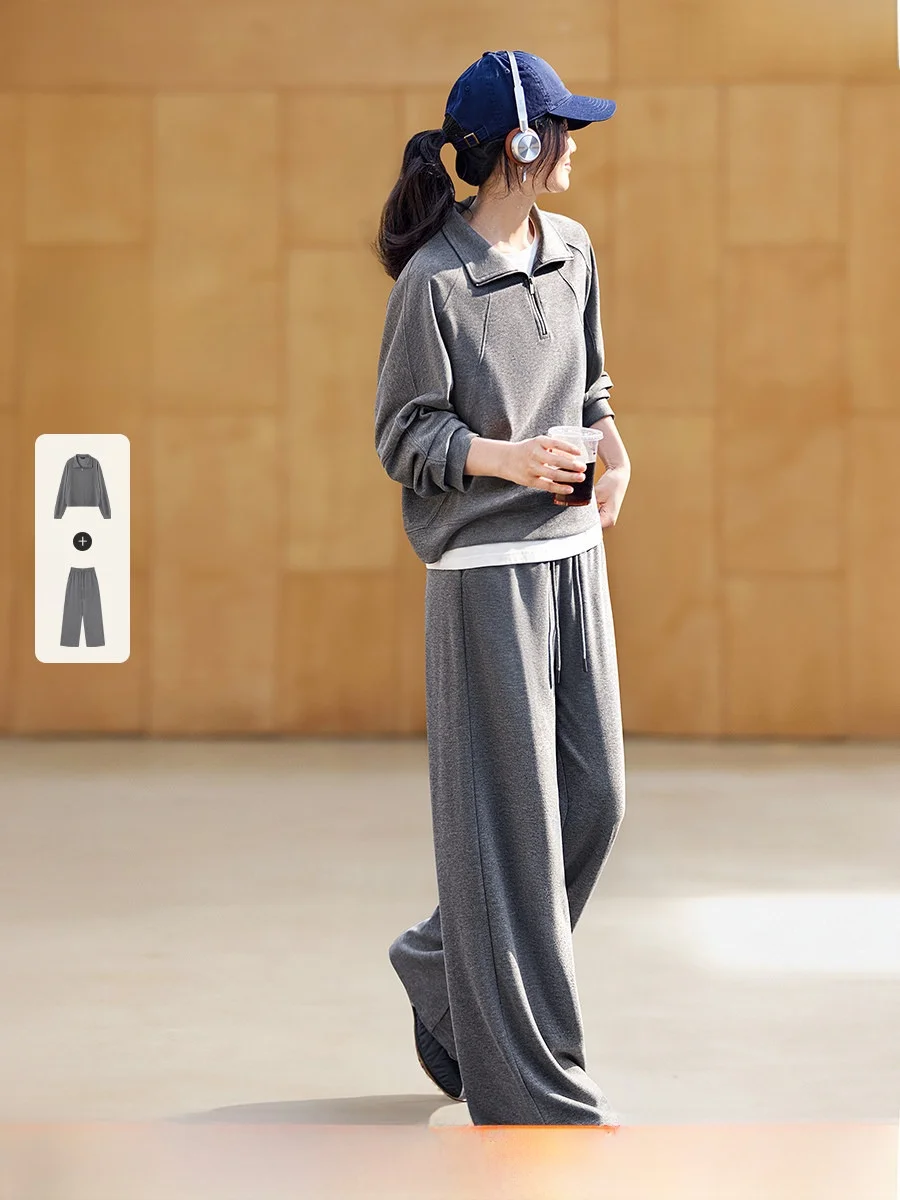 

Acetate Wool Stand Collar Sweatshirt Drawstring Pants Set Casual Style Spring New Arrival Women's Fashion Ensemble