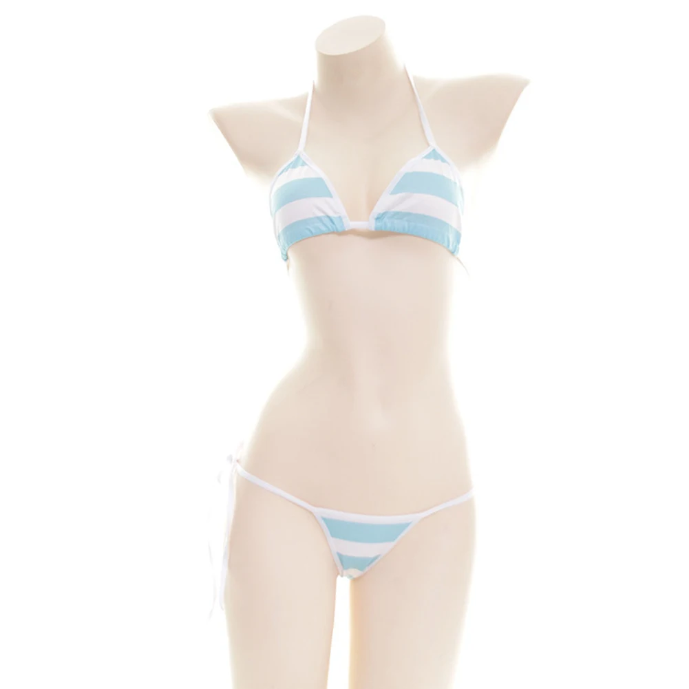 Women Sexy Stripe Bikini With Adjustable Tie-Side Sexy Tight Fitting Split Bikini Quick Drying Schoolgirl Style Beach Swimsuit
